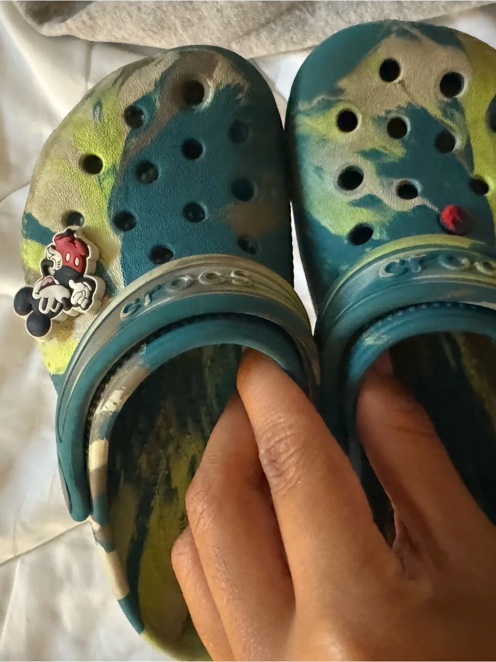 CROCS Kids Marbled Teal and Lime Clog
